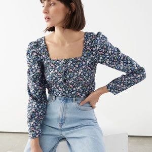 & Other Stories Square Neck Button Up Black